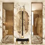 Maison Valentina SHIELD OVAL WALL MIRROR - Polished Brass & Marble - Home Glamorous Furnitures