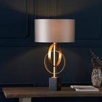 HGF Davina Table Lamp In Steel & Marble Base - Gold & Mink Colour