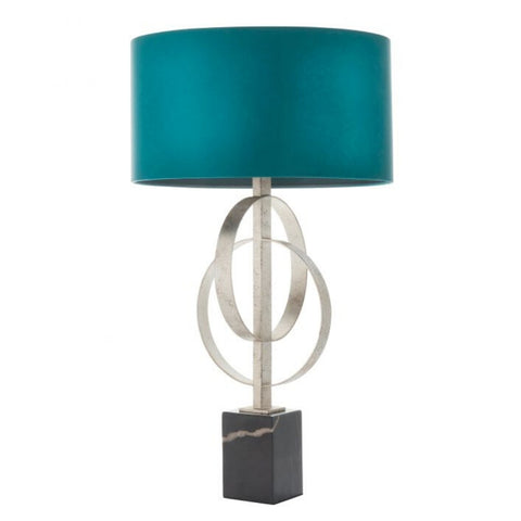 HGF Davina Table Lamp Steel & Marble Base - Silver & Teal Colour