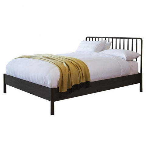 HGF Putney Spindle Double Bed in Oak Wood - Black Colour