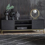 HGF Justin TV Unit 2 Doors & One Shelf in Mango Wood - Black & Gold