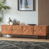 HGF Sayaka TV Unit 4 Doors Storage in Acacia Wood - Natural Colour