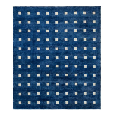 Jonathan Adler SMALL SQUARES Hand Knotted Rug in Viscose - Blue Colour